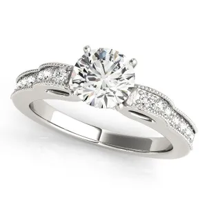 14K White Gold Round Brilliant Diamond Ribbon Inspired Engagement Ring With Pave Accents
