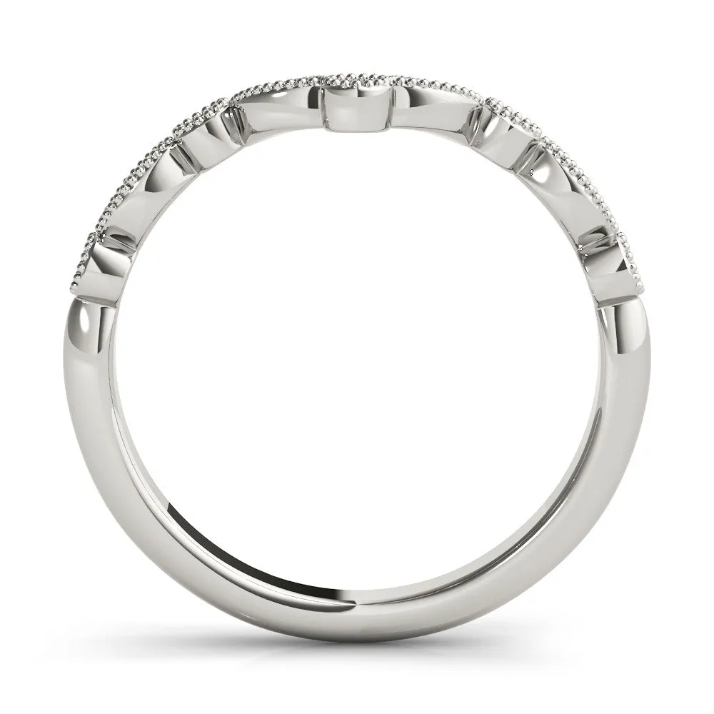 14K White Gold Round Brilliant Diamond Scalloped Curved Wedding Ring (.15ctw)