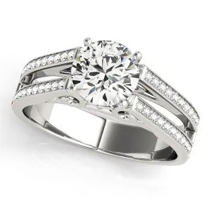 14K White Gold Round Brilliant Diamond Split Shank Engagement Ring With Channel Set Accents