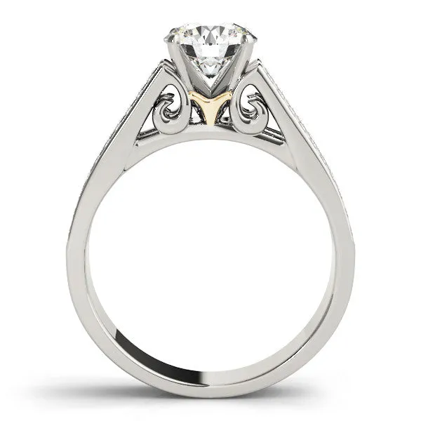 14K White Gold Round Brilliant Diamond Split Shank Engagement Ring With Channel Set Accents