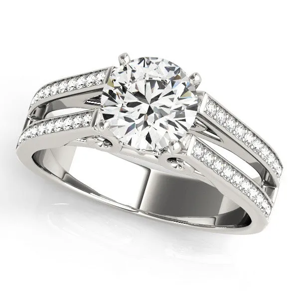 14K White Gold Round Brilliant Diamond Split Shank Engagement Ring With Channel Set Accents