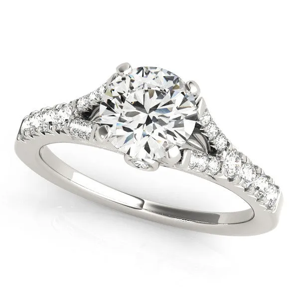 14K White Gold Round Brilliant Diamond Split Shank Engagement Ring With Pave Accents (1.38ctw)