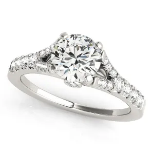 14K White Gold Round Brilliant Diamond Split Shank Engagement Ring With Pave Accents (1.38ctw)
