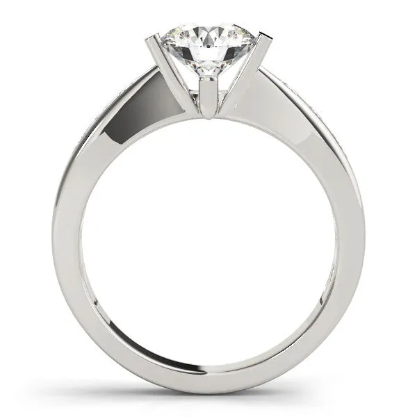 14K White Gold Round Brilliant Diamond Tapered Engagement Ring With Channel Pave Accents