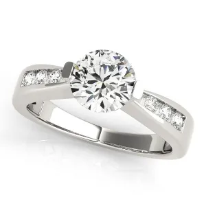 14K White Gold Round Brilliant Diamond Tapered Engagement Ring With Channel Pave Accents