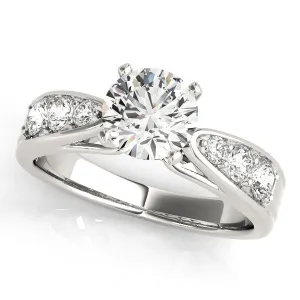 14K White Gold Round Brilliant Diamond Tapered Shoulder Engagement Ring With Pave Accents