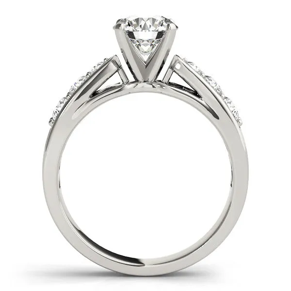 14K White Gold Round Brilliant Diamond Tapered Shoulder Engagement Ring With Pave Accents