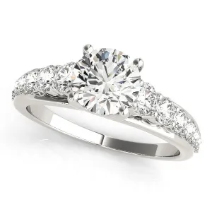 14K White Gold Round Brilliant Diamond Tapered Trellis Engagement Ring With Pave Accents (1.63ctw)