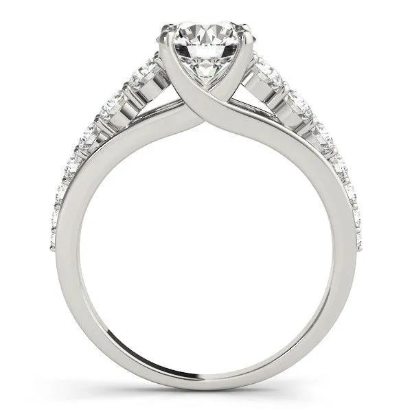 14K White Gold Round Brilliant Diamond Tapered Trellis Engagement Ring With Pave Accents (1.63ctw)