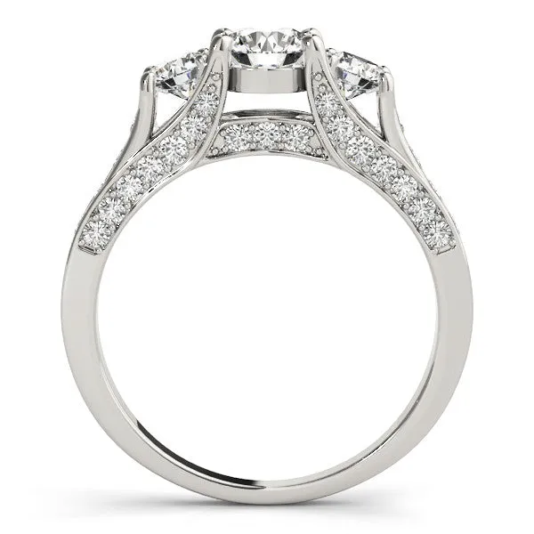 14K White Gold Round Brilliant Diamond Three Stone Engagement Ring With Channel Set Accents