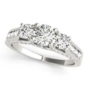 14K White Gold Round Brilliant Diamond Three Stone Engagement Ring With Channel Set Accents