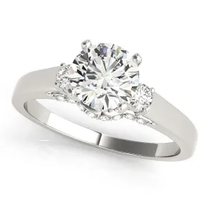 14K White Gold Round Brilliant Diamond Three Stone Engagement Ring With Hidden Pave Accents