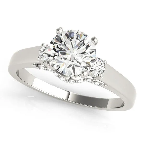 14K White Gold Round Brilliant Diamond Three Stone Engagement Ring With Hidden Pave Accents