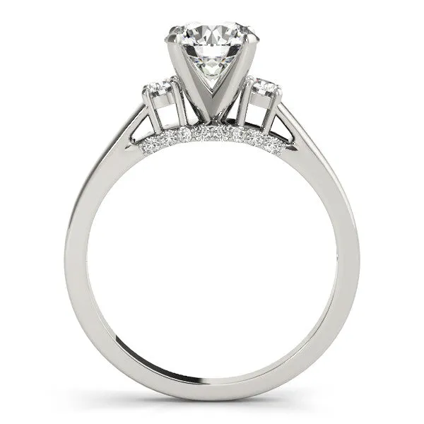 14K White Gold Round Brilliant Diamond Three Stone Engagement Ring With Hidden Pave Accents