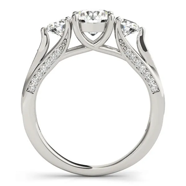 14K White Gold Round Brilliant Diamond Three Stone Engagement Ring With Mini Channel Accents