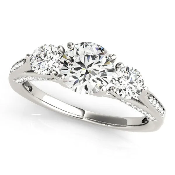 14K White Gold Round Brilliant Diamond Three Stone Engagement Ring With Mini Channel Accents