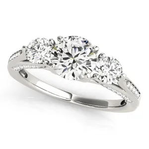 14K White Gold Round Brilliant Diamond Three Stone Engagement Ring With Mini Channel Accents