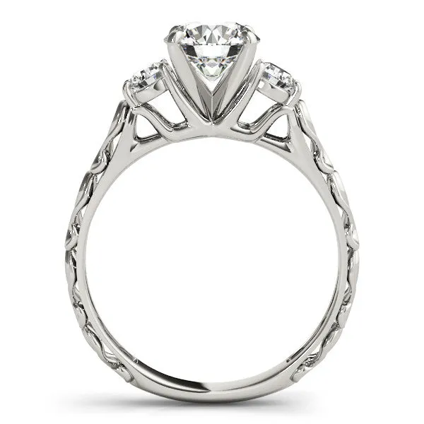 14K White Gold Round Brilliant Diamond Three Stone Scalloped Shank Engagement Ring (1.25ctw)