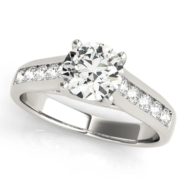 14K White Gold Round Brilliant Diamond Trellis Engagement Ring With Channel Set Accent Diamonds (1.38ctw)