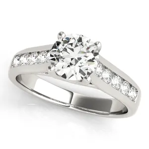 14K White Gold Round Brilliant Diamond Trellis Engagement Ring With Channel Set Accent Diamonds (1.38ctw)