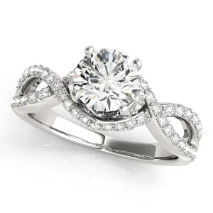 14K White Gold Round Brilliant Diamond Twist Engagement Ring With Pave Accents