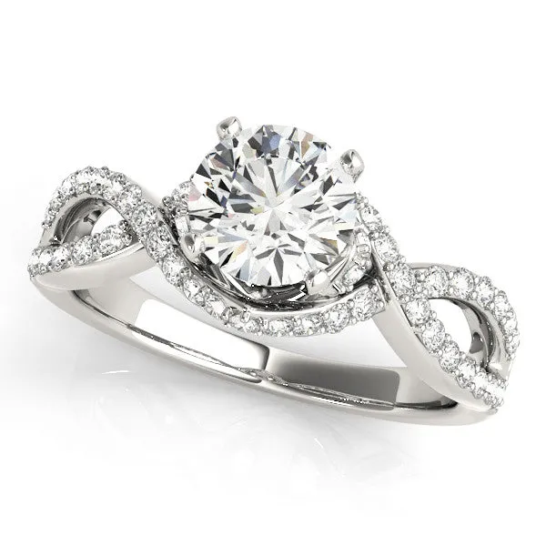 14K White Gold Round Brilliant Diamond Twist Engagement Ring With Pave Accents