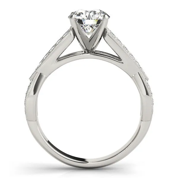 14K White Gold Round Brilliant Diamond Twisted Split Shank Engagement Ring With Beaded Channel Accents (1.33ctw)