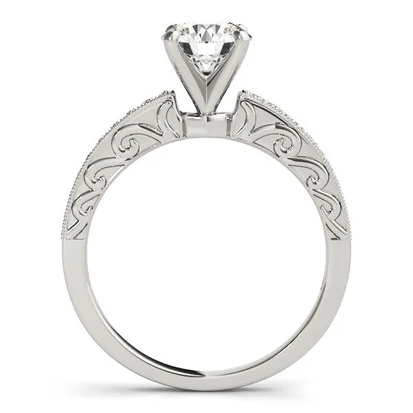 14K White Gold Round Brilliant Diamond Vintage Engagement Ring With Channel Set Accents
