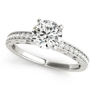 14K White Gold Round Brilliant Diamond Vintage Engagement Ring With Channel Set Accents