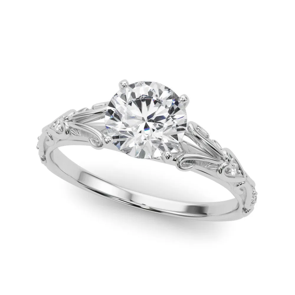 14K White Gold Round Brilliant Diamond Vintage Inspired Engagement Ring