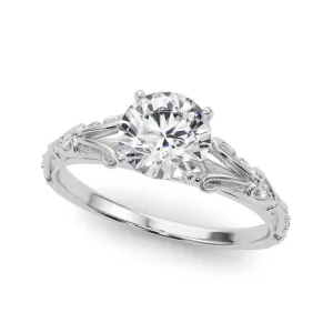 14K White Gold Round Brilliant Diamond Vintage Inspired Engagement Ring