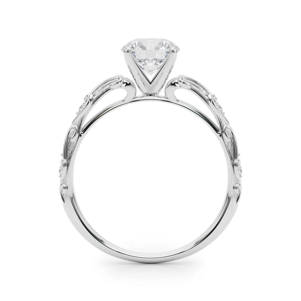 14K White Gold Round Brilliant Diamond Vintage Inspired Engagement Ring