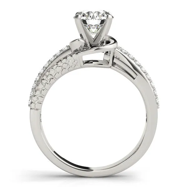 14K White Gold Round Brilliant Diamond Vintage Multirow Engagement Ring With Pave Accents