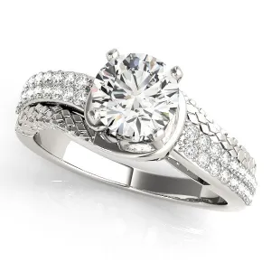 14K White Gold Round Brilliant Diamond Vintage Multirow Engagement Ring With Pave Accents
