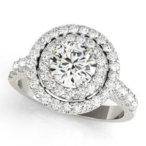 14K White Gold Round Brilliant Diamond Vintage Round Halo Engagement Ring With Pave Accents