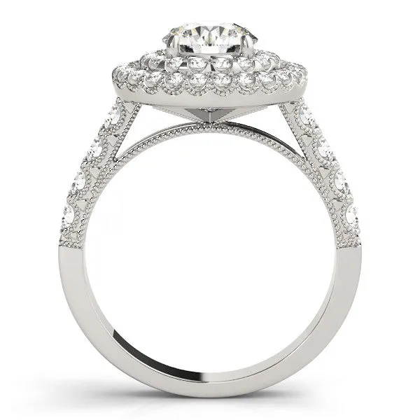 14K White Gold Round Brilliant Diamond Vintage Round Halo Engagement Ring With Pave Accents