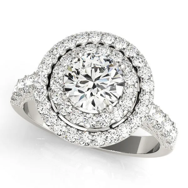 14K White Gold Round Brilliant Diamond Vintage Round Halo Engagement Ring With Pave Accents