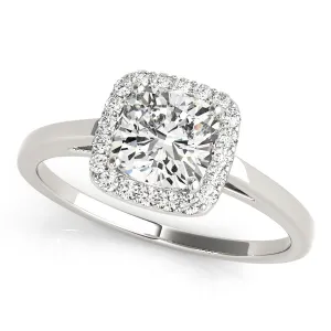 14K White Gold Round Brilliant Diamond With Cushion Halo Engagement Ring (1.15ctw)