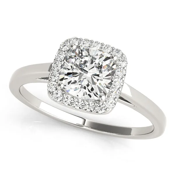 14K White Gold Round Brilliant Diamond With Cushion Halo Engagement Ring (1.15ctw)