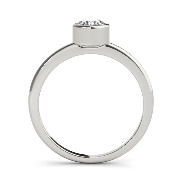 14K White Gold Round Brilliant Low Bezel Set Diamond Engagement Ring (1ct)