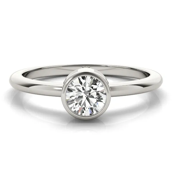 14K White Gold Round Brilliant Low Bezel Set Diamond Engagement Ring (1ct)