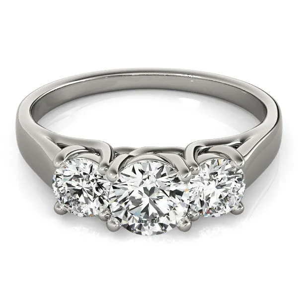14K White Gold Round Brilliant Three Diamond Trellis Engagement Ring