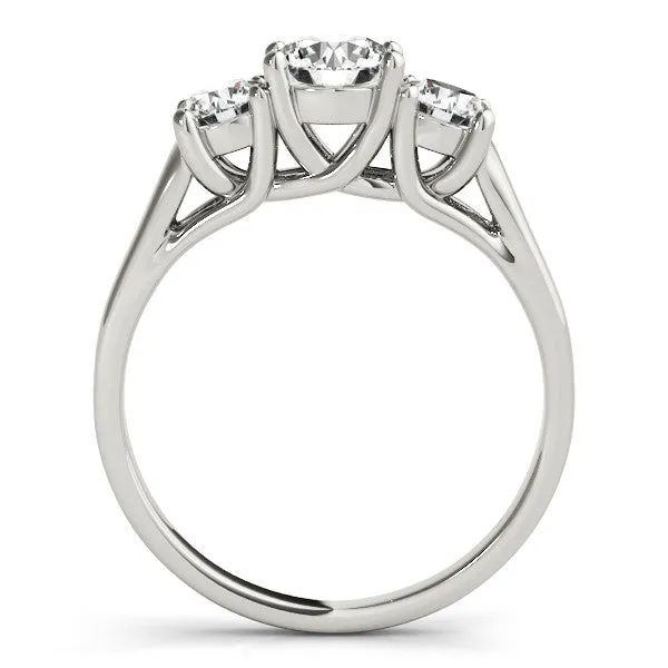 14K White Gold Round Brilliant Three Diamond Trellis Engagement Ring