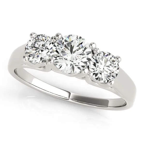 14K White Gold Round Brilliant Three Diamond Trellis Engagement Ring