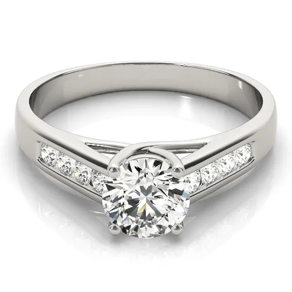 14K White Gold Round Brilliant Trellis Engagement Ring With Channel Set Diamond Accents (1.12ctw)