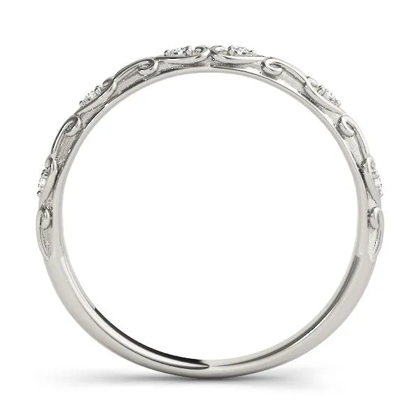 14K White Gold Round Diamond And Filigree Wedding Ring (.06ctw)