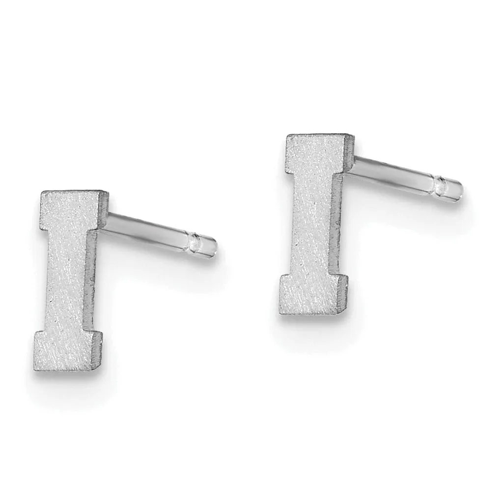 14K White Gold Script Satin Brushed Finish Letter I Initial Earrings