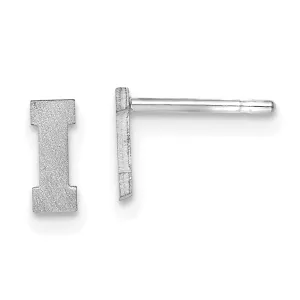 14K White Gold Script Satin Brushed Finish Letter I Initial Earrings