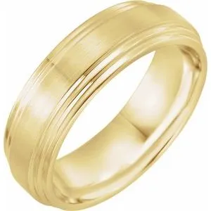 14K Yellow 7 mm Double Beveled-Edge Band with Satin/Polished Finish Size 11