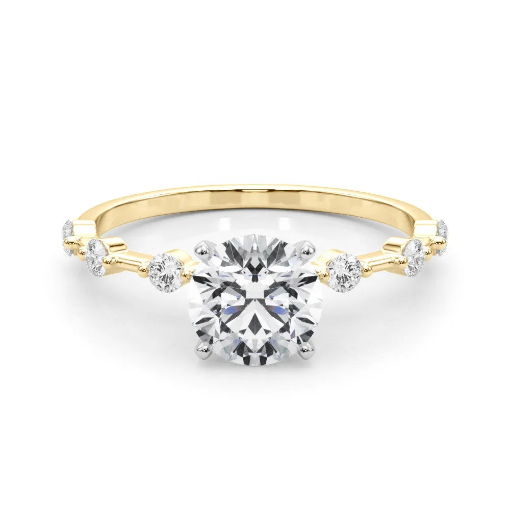 14K Yellow Gold Lab-Grown Round Brilliant Diamond Scattered Diamond Engagement Ring